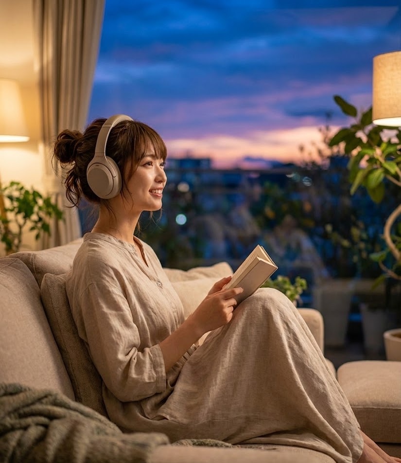 変な家2をオーディブルで聴く女性