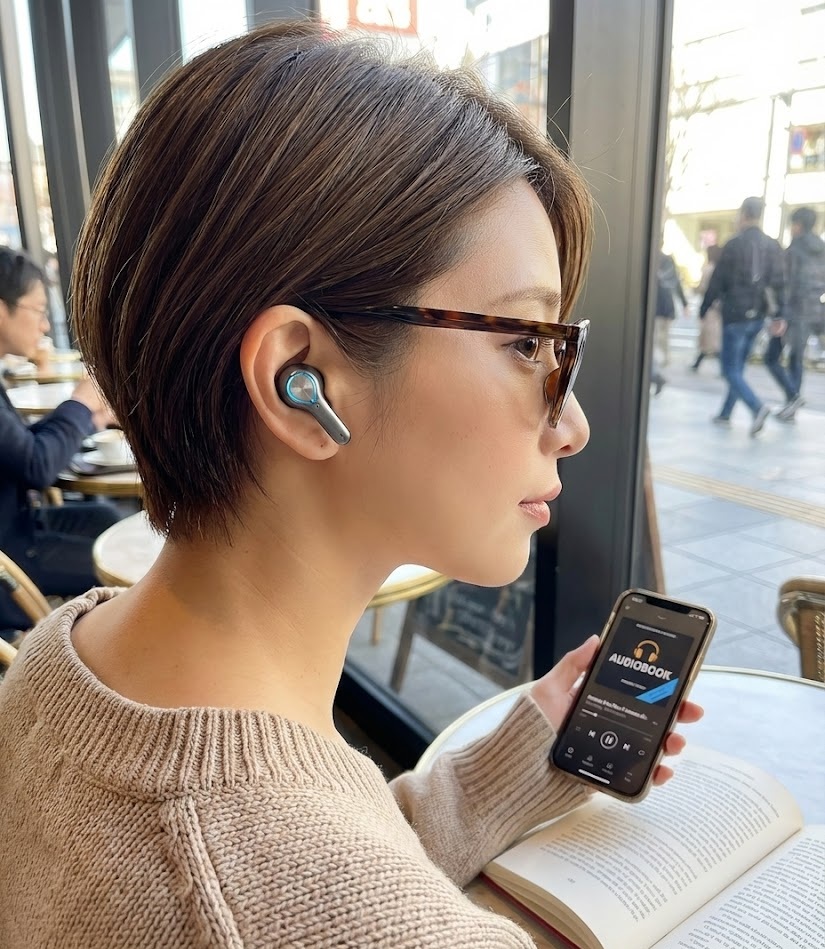 あっという間に人は死ぬからをオーディブル(聴く読書)を楽しむ女性