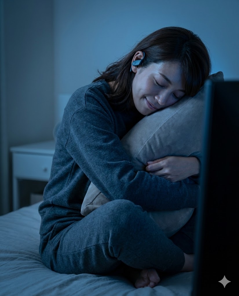 『成瀬は都を駆け抜ける』をオーディブル(聴く読書)を楽しむ女性