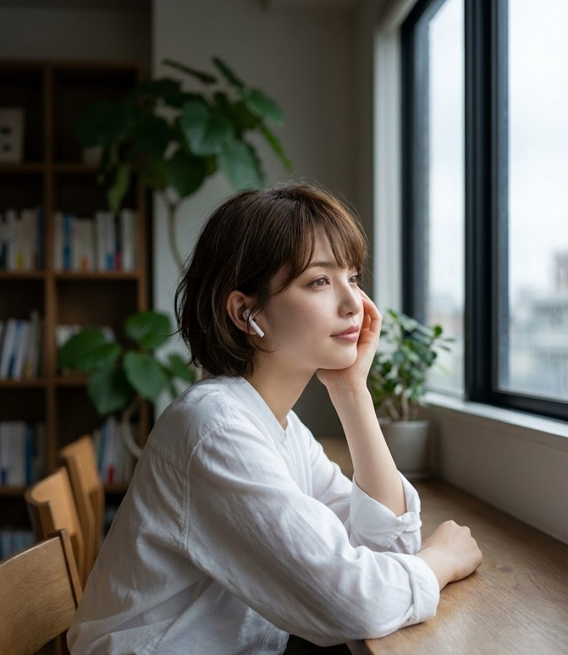 『成瀬は天下を取りに行く』をオーディブル(聴く読書)を楽しむ女性