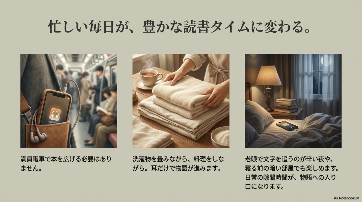 オーディブルは通勤や家事のすきま時間が読書タイムに変わる