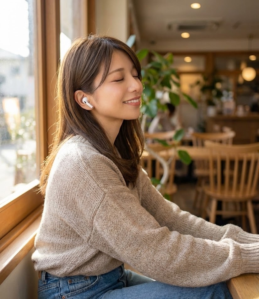 「嫌われる勇気」をオーディブル（聴く読書）を楽しむ女性