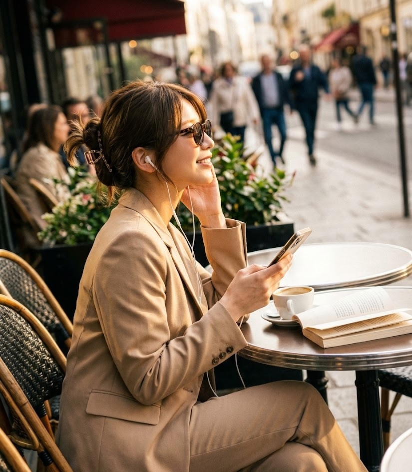 「成瀬は信じた道を行く」をオーディブル（聴く読書）を楽しむ女性