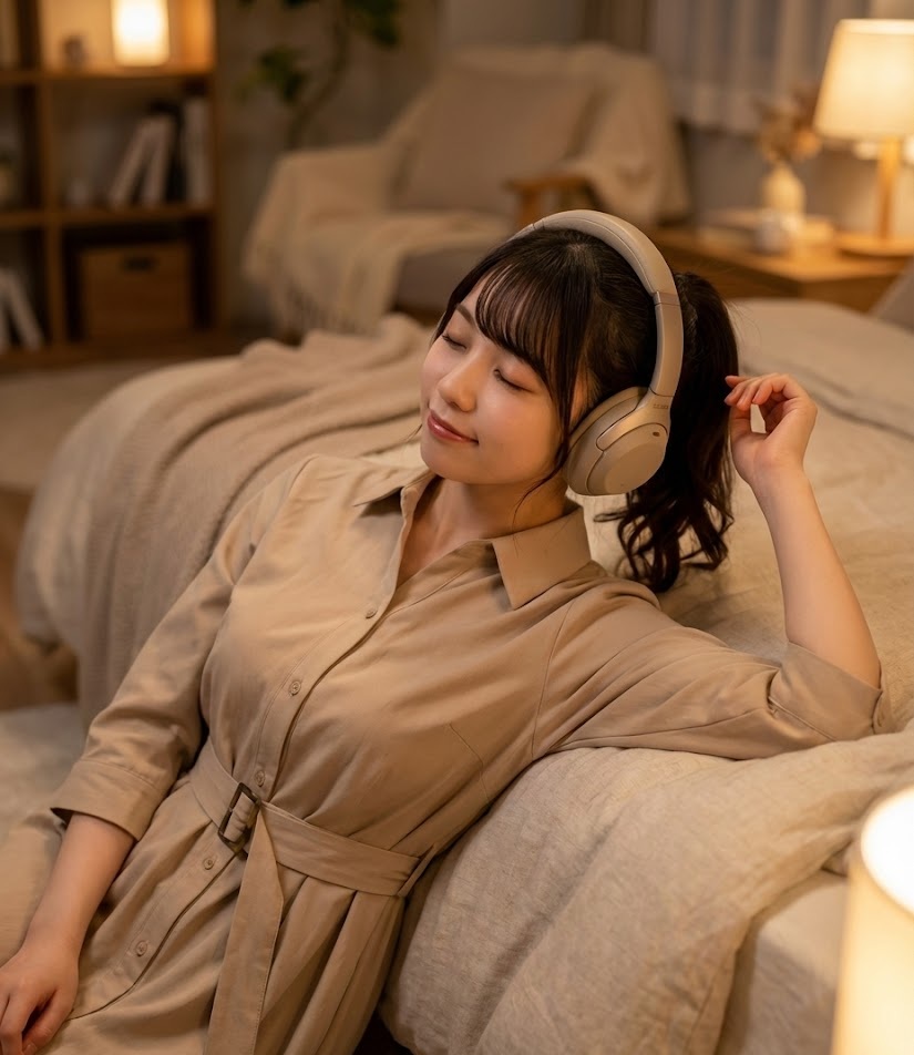 死んだ山田と教室をオーディブルで楽しむ女性