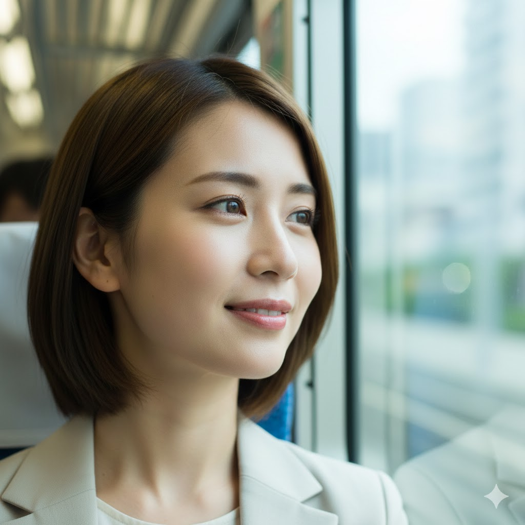 スッキリとした表情で出勤する女性