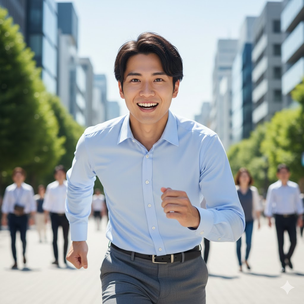 何か答えがみつかって、いまにも走り出しそうな男性社員